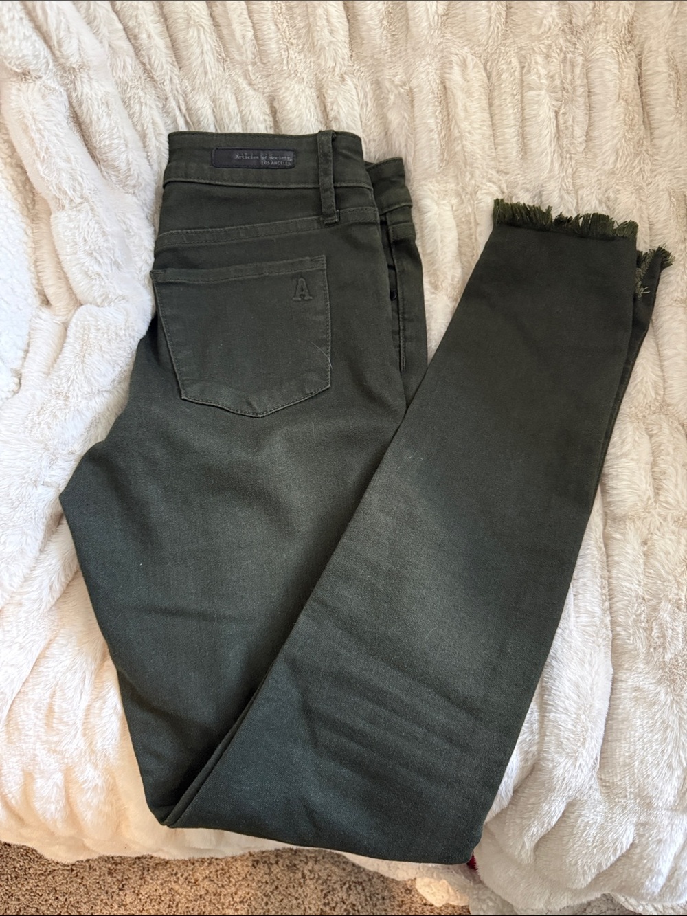 Articles Of Society Olive Green Frayed Hem Skinny Jeans